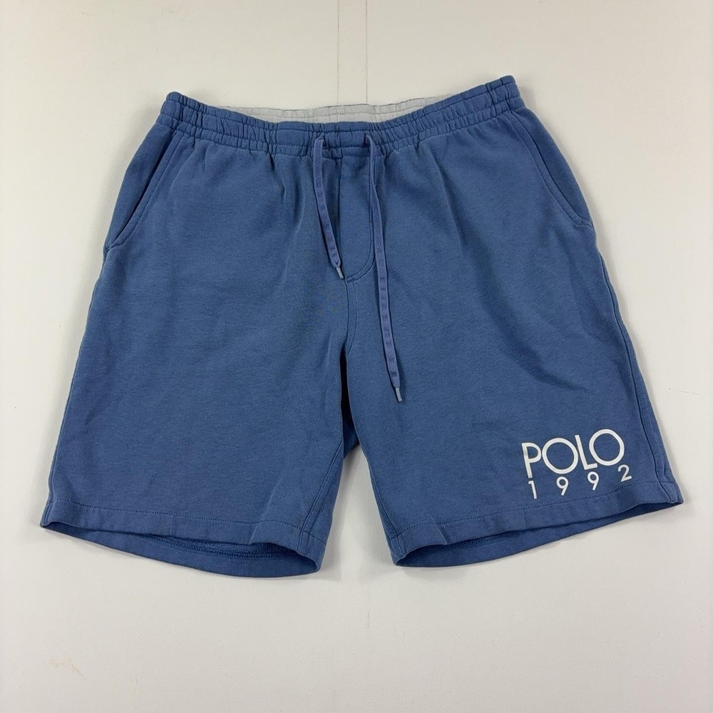Polo Ralph Lauren Sweat Shorts Mens L Blue Fleece POLO 1992 Logo 8 Inseam